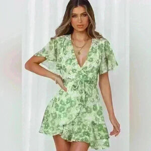Hello Molly Green Mini Floral Dress
